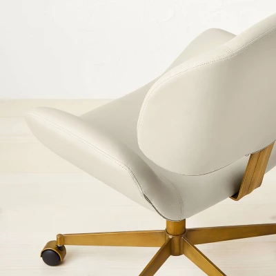 Mahonia Faux Leather Office Chair Cream/Aged Brass - Opalhouse™ Designed With Jungalow™ - Image 4