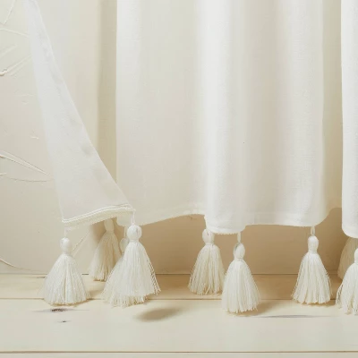 1pc Sheer Banded Geo Macrame Window Curtain Panel White - Opalhouse™ Designed With Jungalow™ - Image 2