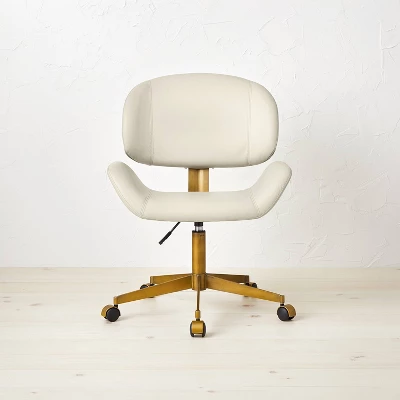 Mahonia Faux Leather Office Chair Cream/Aged Brass - Opalhouse™ Designed With Jungalow™ - Image 2