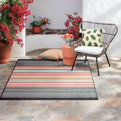 5' X 7' Outdoor Rug Multi Stripe Global Pink - Opalhouse⢠- Image 3