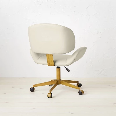 Mahonia Faux Leather Office Chair Cream/Aged Brass - Opalhouse™ Designed With Jungalow™ - Image 3