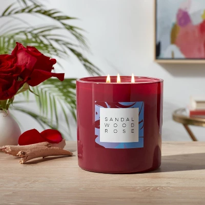 28oz Glass Sandalwood Rose Candle Burgundy - Opalhouseā¢