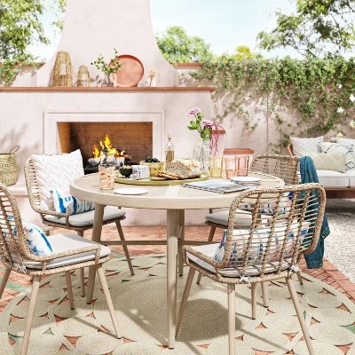 Leona 46" Round Crushed Bamboo Stamped Steel Top Patio Dining Table - Opalhouse⢠- Image 3